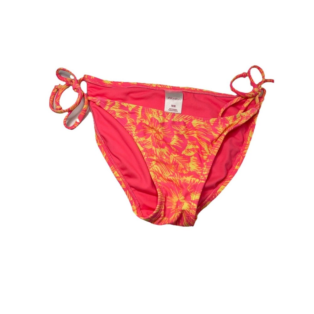 Xhilaration Women's Medium Hawaiian Print Yellow Pink Tie Side Swim Bottom Y2K